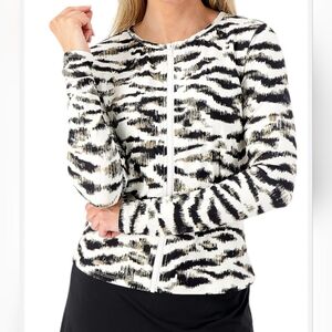 Jantzen Women's Zip Front Printed Swim Rash Guard Animal Print Zebra, Size 14